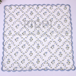 Floral Baby Blue Cotton Embroidery Napkins Hand Block Print Reusable Dinner <b>Table</b> Linen Bulk Wholesale for <b>Kitchen</b> Party Hotel - Product Image 3