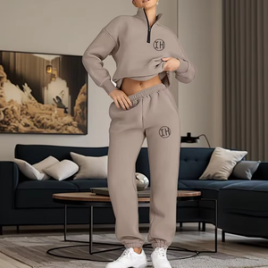 Conjunto Deportivo Personalizado para Mujer con Cremallera, Sudadera de Forro Polar de Manga Larga, Pantalones Ajustados con Cintura Elástica, Chándal Informal de Dos Piezas - Product Image 6