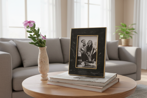 Stone Era Premium <b>Black</b> Marble <b>Photo</b> <b>Frame</b> with Gold Brass Edge Detail for Lightweight Wall Mount Handmade Gift - Product Image 2