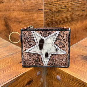 Porte-cartes en cuir de fourrure de vachette sculptée à fleurs de style occidental de style bohème usiné à la main pour un usage quotidien et le stockage de cartes de crédit - Product Image 2