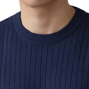 <b>Black</b> Ribbed <b>Men</b> T <b>Shirt</b> Crew Neck Short Sleeve Knit Tee <b>Slim</b> <b>Fit</b> Casual Daily Wear - Product Image 5