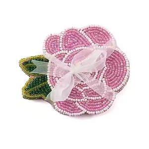 Rustic Art Bohemian <b>Beaded</b> Drink <b>Coasters</b> Non-Slip Base Bar Accessories Premium Craftsmanship - Product Image 2