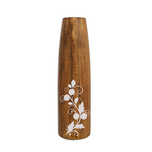 Eco Friendly Natural Wooden Vase Floral Print Tall Flower Vase Cylinder Creative Wood <b>Table</b> Ornament For Home Hotel Decor Vases - Product Image 1