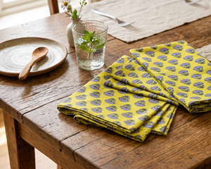 Servilleta de Algodón 100% con Estampado Floral Amarillo, Servilleta de Mesa India Hecha a Mano, Servilleta de Tela Reutilizable, Decoración de Mesa Estilo Boho Farmhouse - Product Image 5