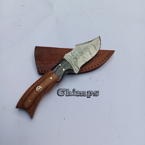 Cuchillos de caza baratos, hoja de acero de Damasco, mango de madera, cuchillos únicos para acampar Bushcraft con Funda de cuero personalizable - Product Image 1