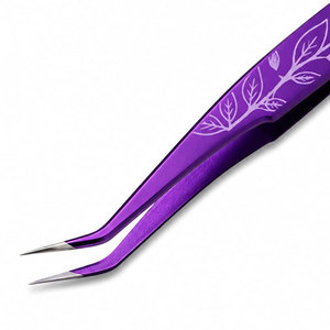 Pince à épiler courbée de précision pour cils, en acier inoxydable violet, à pointe lisse, outil d'application pour extensions - Product Image 3
