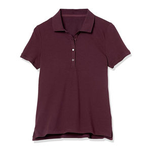 เสื้อโปโลแขนสั้นผู้หญิง สีพื้น ผ้าถักปิเก้ เสื้อลำลอง สีม่วงเข้ม - Product Image 5