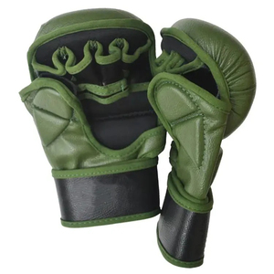 Gants de MMA de qualité supérieure en gros, demi-doigts, en cuir, à lacets, verts, pour entraînement d'arts martiaux, taille adulte unisexe - Product Image 3