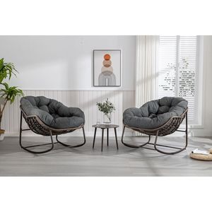 Outdoor Grey Rattan Rocking Recliner <b>Chair</b> with <b>Padded</b> Cushion for Porch Living Room Garden - Product Image 6
