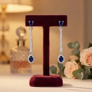 Pendientes de Diamante y Tanzanita en Plata de Ley 92.5 KLST-30761 - Product Image 6