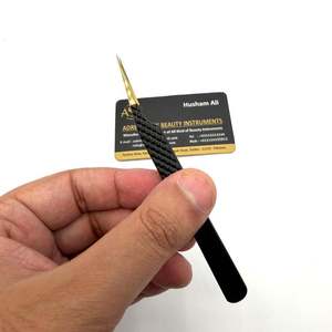 Pince à épiler professionnelle à pointe fine avec embout en fibre, en acier inoxydable bicolore noir et or, pour extensions de cils - Product Image 6