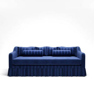 Sofá Moderno de Lujo Estilo Regency con Tela a Rayas, Clásico Tuxedo de Respaldo Alto, Sofá de 3 Plazas con Falda Plisada y Cojines Decorativos - Product Image 5