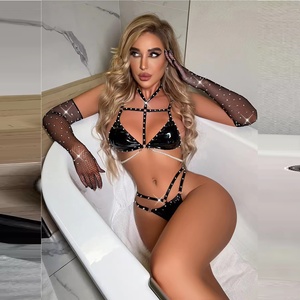 Lencería Erótica para Mujer, Conjunto de Catsuit de Cuero Sexy con Estampado de Leopardo, Orejas de Gato y Collar - Product Image 1