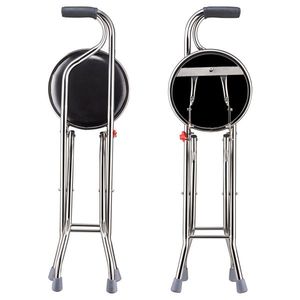 2-in-1 Stainless Steel Folding Chair 187.4 Lbs Capacity Thick Travel Seat Four Leg Walking Stick with Comfortable Cushion - Product Image 2