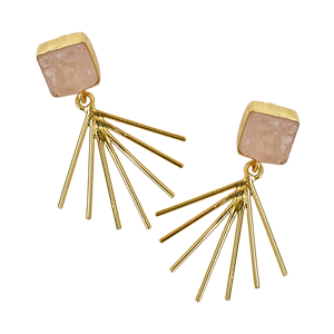 Pendientes Geométricos Chapados en Oro con Piedra Natural, Diseño Boho Chic, Joyería de Moda para Mujer - Product Image 6