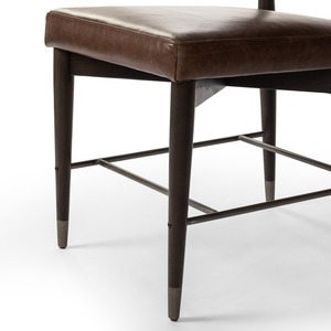 Midcentury Modern Leather Upholstered <b>Dining</b> <b>Chair</b> with Wood Legs and Dark <b>Brown</b> Finish for Home Furniture - Product Image 6