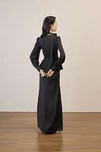 Jupe longue en soie taille haute unie / avec empiècements en dentelle Vietnam toutes saisons MIDNIGHT LILY - Longue pour femme - Tissu doux et élégant KV73 - Product Image 3