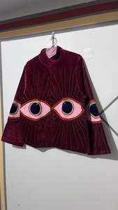Handmade Velvet Jacket, Boho Suzani Style Eye Design Handmade Floral Suzani Jacket <b>Unique</b> <b>Gift</b> <b>For</b> <b>Her</b> - Product Image 4