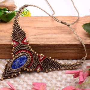 สร้อยคอทำมือจากโลหะผสมสังกะสีประดับหยกแบบมาคราเม่ สไตล์พุทธศาสนา คลาสสิก โดดเด่น พร้อมลูกปัด ปรับขนาดได้ ประดับด้วยหินบำบัด - Product Image 4