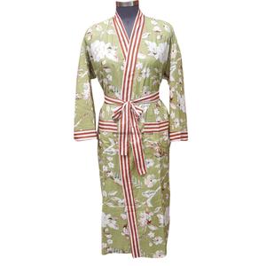 Kimono Ligero con Estampado Floral, Manga Larga, Cuello en V, Cierre con Cinturón, Transpirable, 100% Algodón, Suave, Ropa Casual - Product Image 1