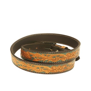 Vintage Tooling <b>Leather</b> Pin Buckle Cowhide <b>Belt</b> Adjustable Length Floral Embossed <b>Men's</b> Fashion Western <b>Leather</b> Tooling <b>Belt</b> - Product Image 2