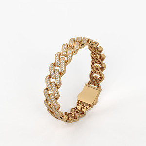 Pulsera Cubana de Oro de 14K con Baño de Rodio y Diamantes CVD Cultivados en Laboratorio, Eslabones Pavé Iced Out, Joyería Fina de Lujo Estilo Hip Hop, Pieza Destacada - Product Image 1