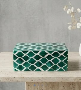 American Style Jewelry <b>Box</b> with White And Green Resin Geometric Pattern Rectangle Storage Case for Rings Earrings Necklaces - Product Image 3