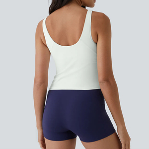 Débardeur court blanc en dentelle pour femme, col rond, sans manches, couleur unie, tricoté en Spandex et Polyester, respirant, idéal pour le sport, l'entraînement et le yoga - Product Image 4