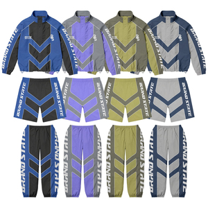 Custom <b>Men</b>’s Windbreaker Tracksuit Set Blue Grey Color Block Sportswear <b>Jacket</b> and Shorts Set Streetwear Athletic Training Suit - Product Image 6