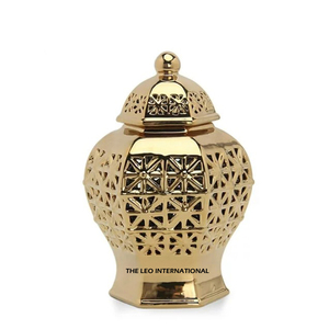 Elegant & Decorative <b>Large</b> Size Top Quality Coral Design Golden Metal Flower Decoration Ginger <b>Jar</b> With Lid - Product Image 4