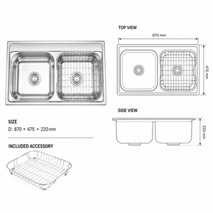 Évier de cuisine rectangulaire double en acier inoxydable de qualité supérieure, finition satinée, garantie 2 ans, vente en gros par le fabricant vietnamien TADT - Product Image 1