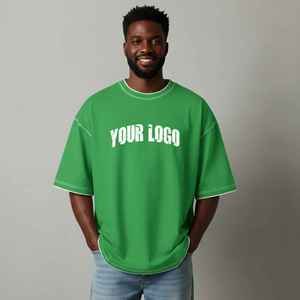 เสื้อยืดฮิปฮอปคุณภาพสูง ผ้าฝ้าย 100% ทรงหลวมสำหรับผู้ชาย พิมพ์ลายดิจิตอลตามสั่ง สีพื้น ระบายอากาศได้ดี น้ำหนัก 180 กรัม - Product Image 1