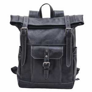 Men’s Rugged Leather Roll Top Backpack Masculine Design Rucksack For <b>Work</b> Hiking Durable Travel <b>Bag</b> LRTB-0156C - Product Image 1