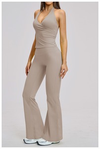 High Waist <b>Flared</b> Leg <b>Yoga</b> <b>Leggings</b> Full Length Solid Color Seamless Spandex Nylon Four-Way Stretch Workout Pants - Product Image 6