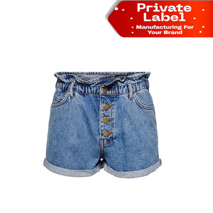 Shorts de mezclilla rasgados de verano para mujer, con etiqueta personalizada, lavado desgastado, fabricante OEM, shorts de mezclilla rasgados personalizados para mujer - Product Image 1
