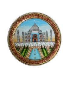 Plaque décorative murale en marbre blanc artisanal Nirmala Handicrafts, peinte à la main, motif Taj Mahal, art moghol, paon. - Product Image 3