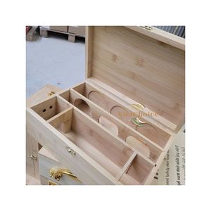 Multi Function Wooden Wine Holder Table bamboo wine <b>storage</b> <b>box</b> featuring a smart layout for bottle and accessories - Product Image 1