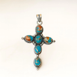 Turquoise Copper <b>Cross</b> Pendant Sterling Silver Boho Necklace Handmade Natural Turquoise Gemstone <b>Cross</b> Jewelry Vintage Inspired - Product Image 6
