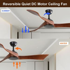 Ventilatore da 52 pollici moderno da soffitto interno con telecomando a 6 velocità 3 pale in legno massello motore a corrente continua reversibile per soggiorno senza luce - Product Image 2
