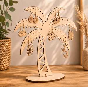 Support de présentation pour boucles d'oreilles en bois naturel tropical, sur base ovale, disponible à prix de gros. - Product Image 1