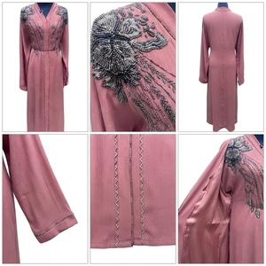 Abaya Elegante de Poliéster Transpirable con Cuentas y Bordado Hecho a Mano para Mujeres Musulmanas, Ideal para Primavera - Product Image 4