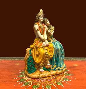 Nirmala Handicrafts - Estatua de Resina Hecha a Mano con Polvo de Mármol de Radha Krishna - Ídolo del Pareja Divina Sentada con Bansuri, para Mesa o Templo - Product Image 4