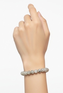Bracelet classique en pierres naturelles, perles en forme de boule, quartz gris, bijoux unisexe, cadeau tendance, imitation perle, style mariage - Product Image 1