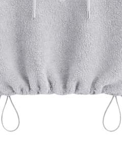 Sudadera con capucha corta de forro polar texturizado gris claro con cremallera de cuarto, dobladillo con cordón ajustable, estilo casual urbano, cálida, para hombre, con logo personalizado - Product Image 5