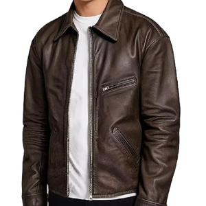 Chaqueta de Cuero Genuino Unisex, Estilo Personalizado, Cuello Camisero, Cierre de Cremallera Frontal, Chaqueta de Cuero Tipo Bomber, Superventas de Invierno - Product Image 1