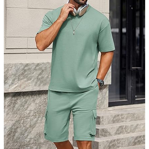 Men 2 Piece Set Manufacturer 220 GSM Cotton T Shirt Cargo Shorts Set Oversized Summer Casual OEM Custom Logo <b>Bulk</b> - Product Image 4
