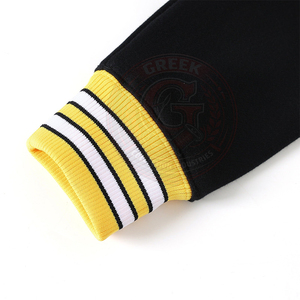 Cárdigan Negro con Ribete Amarillo y Blanco, Suéter Unisex de Algodón y Felpa, Cuello Redondo, Estilo Preppy, Ropa Universitaria - Product Image 3