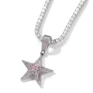 Collar con Colgante de Estrella de Hip Hop con Moissanita y Cadena Plateada - Joyería Brillante Estilo Iced Out para Regalo - Product Image 1