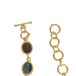 <b>Gold</b> Plated Brass <b>Beaded</b> Chain <b>Bracelet</b> with Multi Color Freshwater Quartz Stones Bohemia Style Unisex Jewelry Gift - Product Image 6