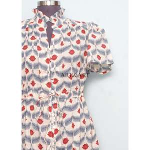 Robe courte en coton pur doux pour femme, imprimé floral fait main, style minimaliste, décontractée, pour soirée, robe de demoiselle d'honneur, robe longue formelle - Product Image 3